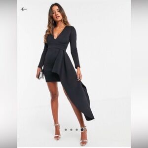 Plunge neck side peplum mini dress